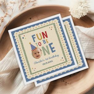 Fun to Be One Photo Colorful 1st Birthday Napkins