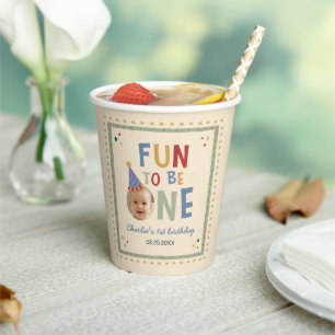 Fun to Be One Photo Colorful 1st Birthday Paper Cups