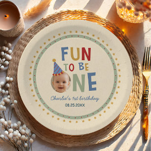 Fun to Be One Photo Colorful 1st Birthday Paper Plates
