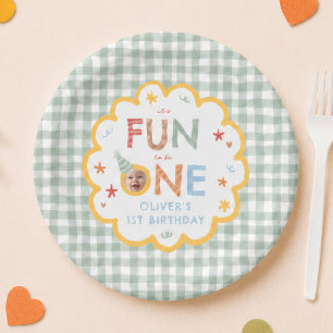 Fun To Be One Photo Colorful 1st Birthday Party Paper Plates