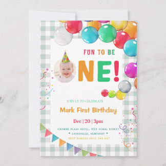 Fun to Be One Photo First Birthday Invitation