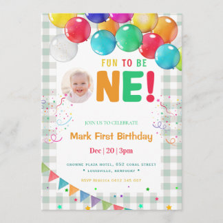 Fun to Be One Photo First Birthday part  Invitation