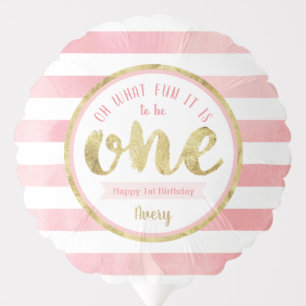 Fun to Be One Pink and Gold First Birthday Party Balloon