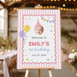 Fun To Be One Pink Colorful 1st Birthday Welcome Foam Board