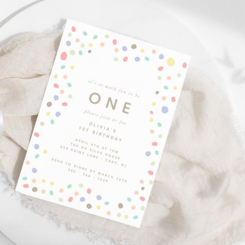 Fun to be One Playful Colors Birthday Invitation