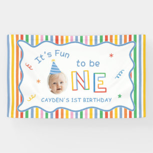 Fun To Be One Retro Colorful Boy 1st Birthday Banner