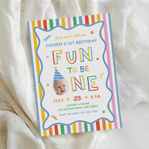 Fun To Be One Retro Colorful Boy 1st Birthday Invitation