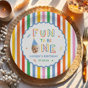 Fun To Be One Retro Colorful Boy 1st Birthday Paper Plates