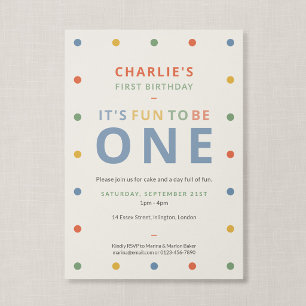 Fun To Be One Soft Colorful First Birthday Invitation