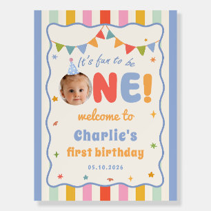Fun To Be One Stripe 1st Birthday Welcome Foam Board