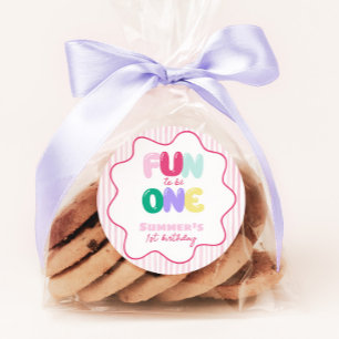 Fun to be One! Striped Colorful 1st Birthday Favor Classic Round Sticker