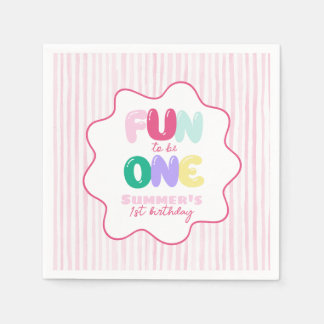 Fun to be One! Striped Colorful 1st Birthday Napkins