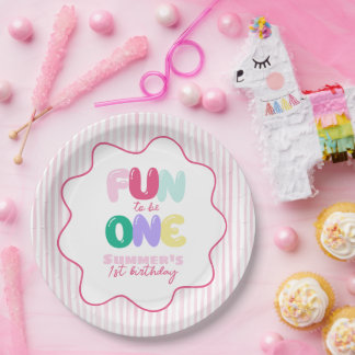 Fun to be One! Striped Colorful 1st Birthday Paper Plates
