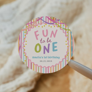 Fun to Be One Whimsical Colorful Girl Birthday Classic Round Sticker