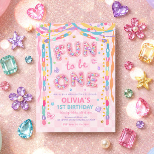 Fun To Be One Whimsical Garland Girl 1st Birthday Invitation