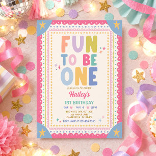 Fun To Be One Whimsical Girl First Birthday Party Invitation