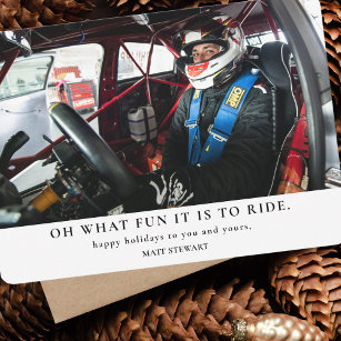 Fun To Ride Race Car Driver Christmas Photo Card