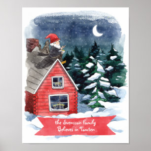 Fun Tomten Swedish Christmas Gnome Watercolor Poster