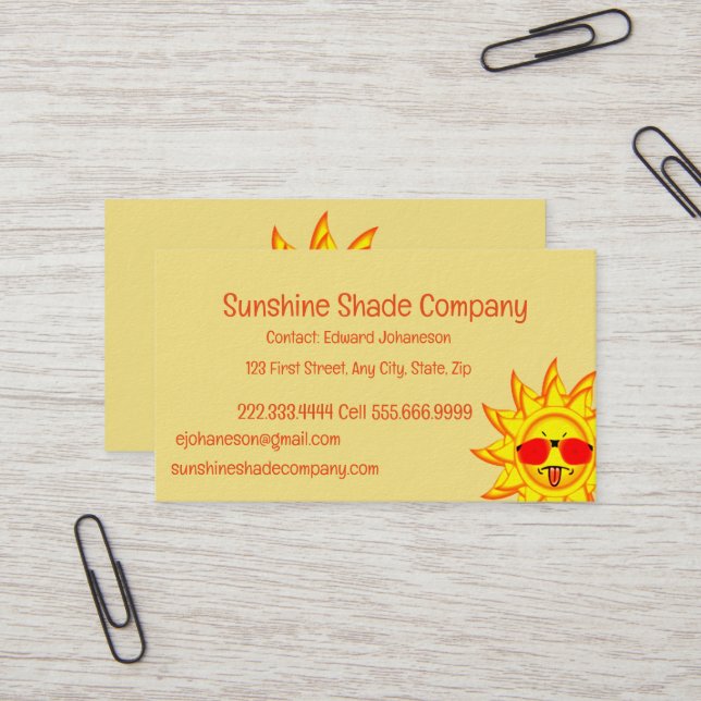 Fun Too Hot Sunshine Shade Blind Company Business Card (Front/Back In Situ)