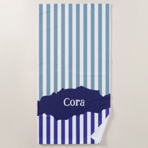 Fun Torn Stripes Blue Layered Name Beach Towel