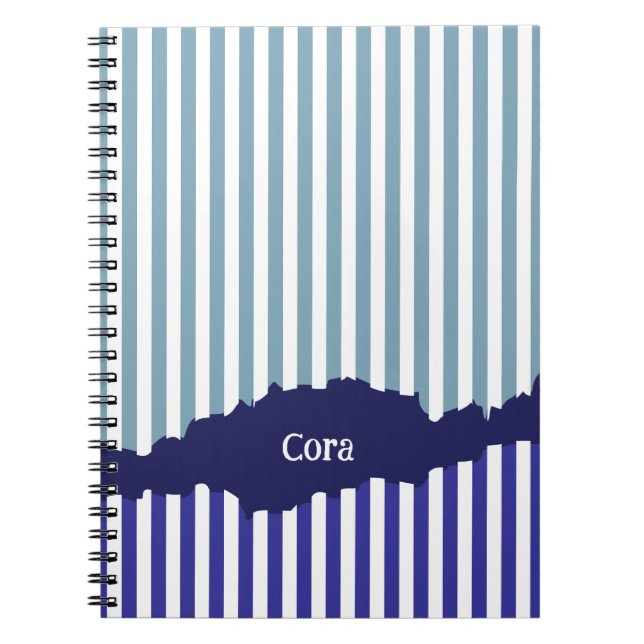 Fun Torn Stripes Blue Layered Name Notebook (Front)