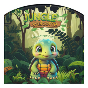 Fun Tortoise Jungle Welcome Box Turtle Wildlife Door Sign