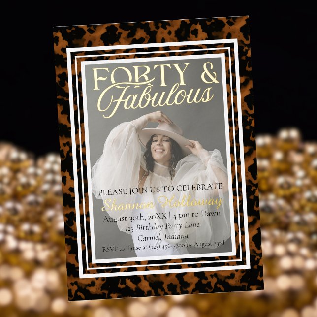 Fun Tortoise Shell Birthday Forty and Fabulous Foil Invitation (This Fun Tortoise Shell Birthday Forty and Fabulous birthday invitation is fun for all!)