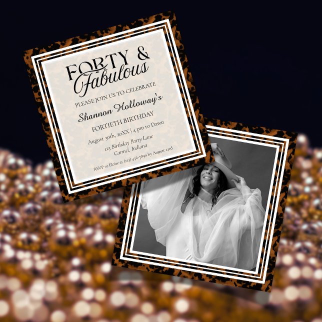 Fun Tortoise Shell Birthday Forty and Fabulous Invitation (This Fun Tortoise Shell Birthday Forty and Fabulous birthday photo invite is fun for all!)