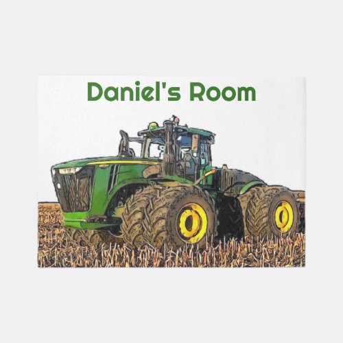 Fun Tractor Kids Bedroom Custom Name Rug