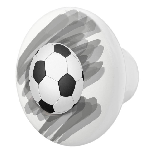 Fun Traditional Black White Soccer Ball Squiggle Ceramic Knob (Right)