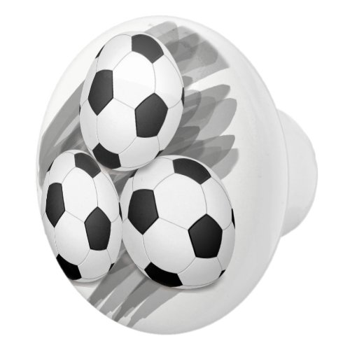Fun Traditional Three Black White Soccer Ball Ceramic Knob