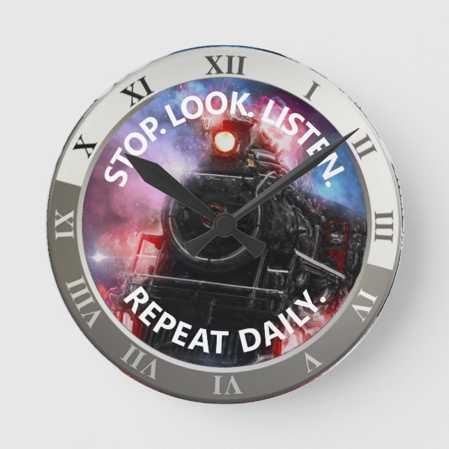 Fun Train Stop Look Listen Repeat   Round Clock (Front)