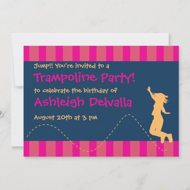 Fun Trampoline Birthday Party Invitations - Girls (Front)