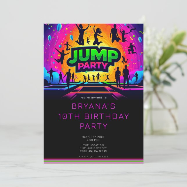 Fun Trampoline JUMP Party Birthday  Invitation (Standing Front)