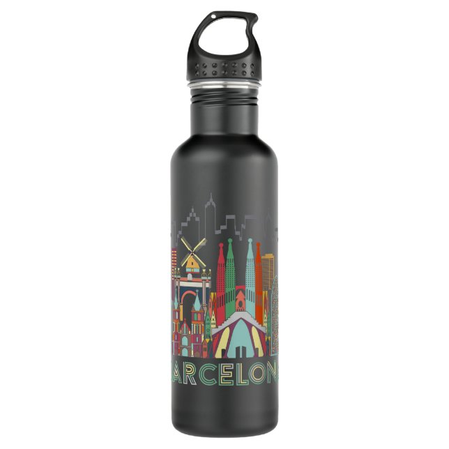 Fun Travel Spain Barcelona Vacation Gift Design Id Stainless Steel Water Bottle (Front)