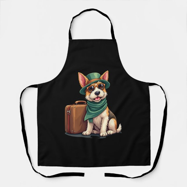 Fun Traveling Dog with Bag Graphic for Suitcase Lo Apron (Front)