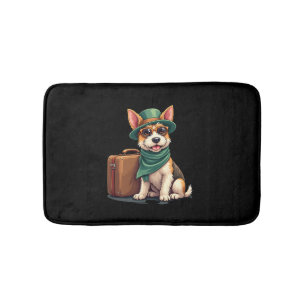 Fun Traveling Dog with Bag Graphic for Suitcase Lo Bath Mat