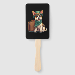 Fun Traveling Dog with Bag Graphic for Suitcase Lo Hand Fan