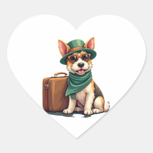 Fun Traveling Dog with Bag Graphic for Suitcase Lo Heart Sticker