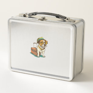 Fun Traveling Dog with Bag Graphic for Suitcase Lo Metal Lunch Box