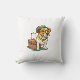 Fun Traveling Dog with Bag Graphic for Suitcase Lo Throw Pillow