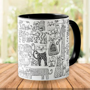 Fun Trendy Black and White Cats Patterned Mug