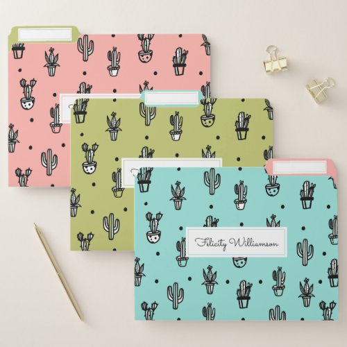 Fun Trendy  Chic Stylish Potted Cactus Plants File Folder