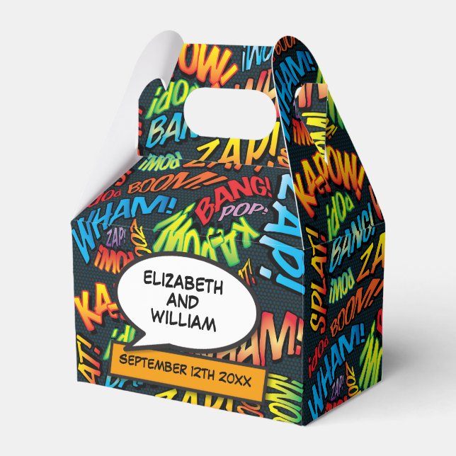 Fun Trendy Comic Book Wedding Favor Boxes (Front Side)