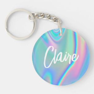 Fun Trendy Faux Iridescent Personalized w/ Name Keychain