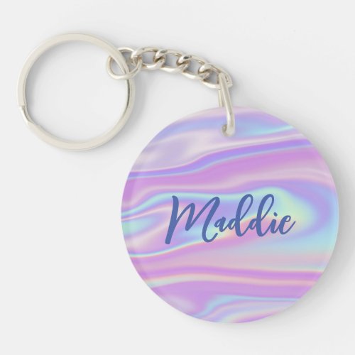 Fun Trendy Faux Iridescent Personalized w Name Keychain