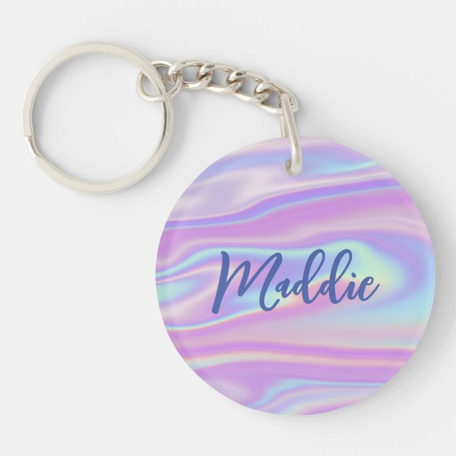 Fun Trendy Faux Iridescent Personalized w/ Name Keychain (Front)