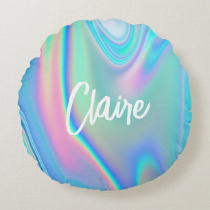 Fun Trendy Faux Iridescent Personalized w/ Name Ro Round Pillow