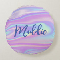 Fun Trendy Faux Iridescent Personalized w/ Name Round Pillow