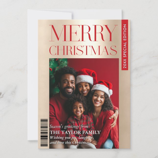 Fun Trendy Magazine Cover Family Photo Highlights Invitation (Front)